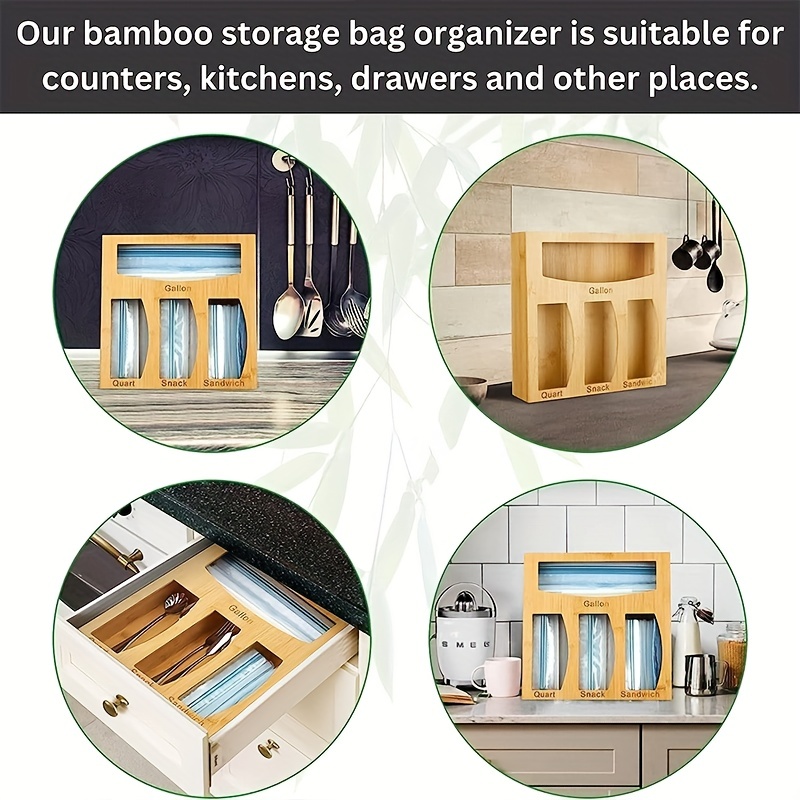 Bamboo Kitchen Food Storage Bag Organizer Holders And Dispenser