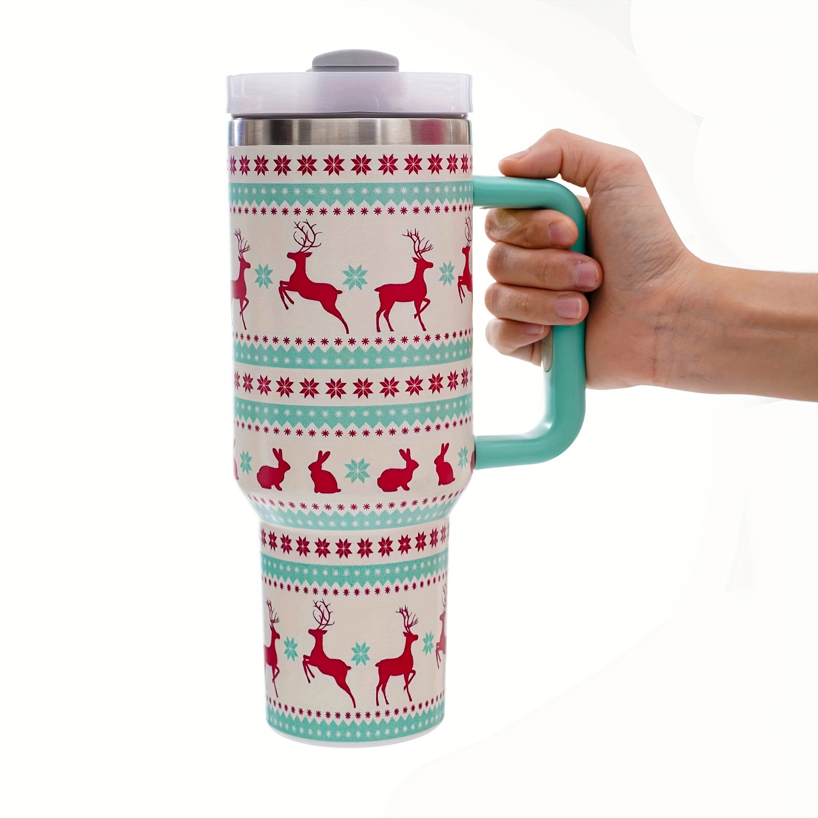 1pc, Christmas Tumbler With Lid And Straw, 40oz Stainless Steel Thermal  Water Bottle With Handle, Christmas Present, Santa Claus And Elk Pattern  Cup