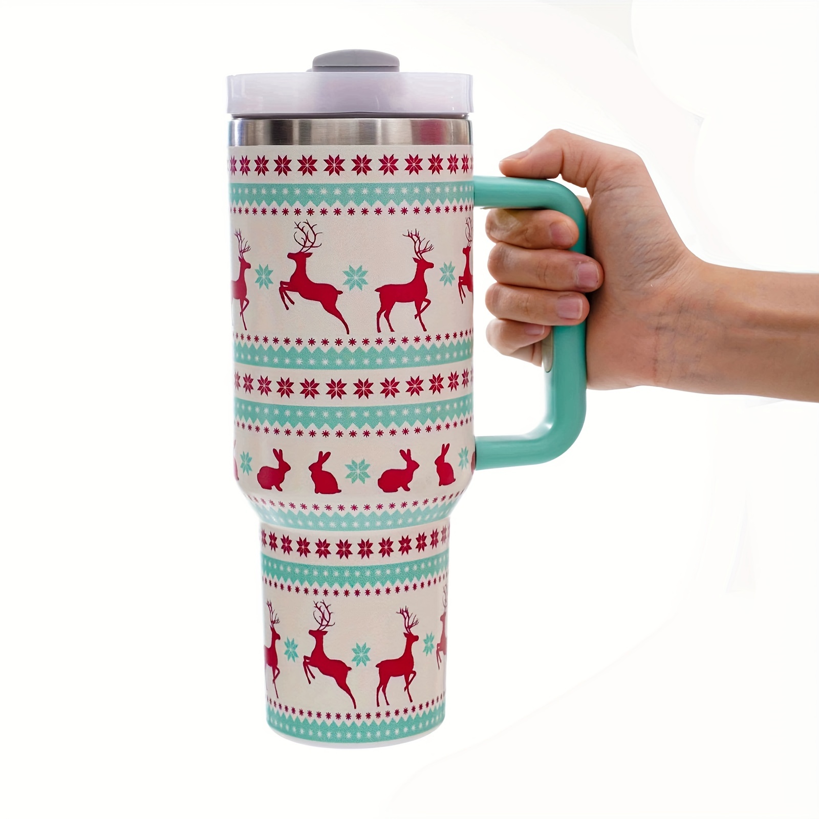 Christmas Tumbler With Lid And Straw, Stainless Steel Thermal Water Bottle  With Handle, Christmas Present, Santa Claus And Elk Pattern Cup, Portable  Drinking Cups, For Car, Home, Office, Summer Drinkware, Travel Accessories