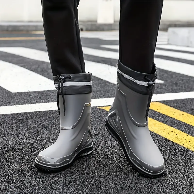 Mens Pvc Rain Boots With Adjustable Buckle Geometric Design Comfy
