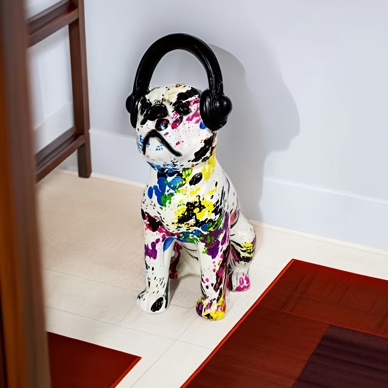 Dog Headphones Ornament Colorful Resin Statue Art Craft Temu