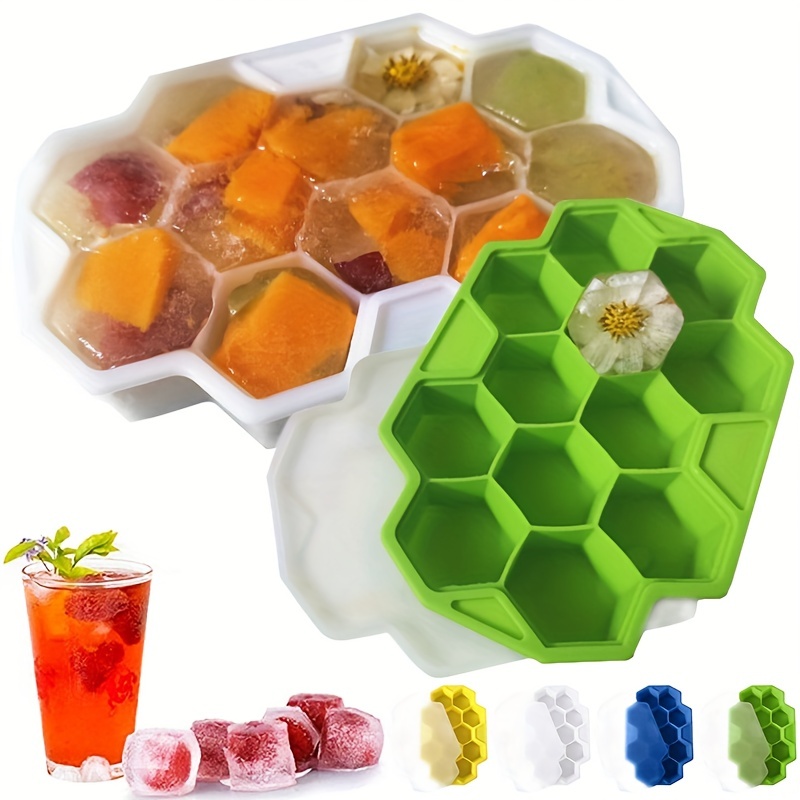 Ice Cube Tray Silicone Ice Cube Tray With Lid Flexible Ice Tray Easy  Release Honeycomb Shaped Ice Cube Mold Creates 12 Small Ice Cubes For Ice  Drinks Whiskey And Cocktail