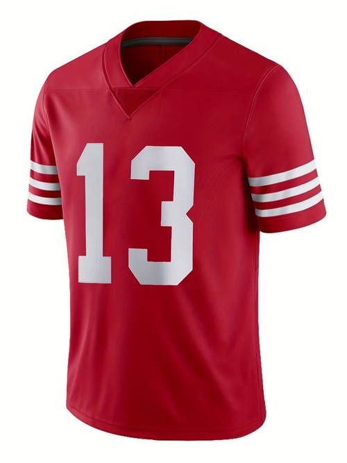mens number 13 red breathable rugby jersey active v neck short sleeve uniform american football shirt for training competition