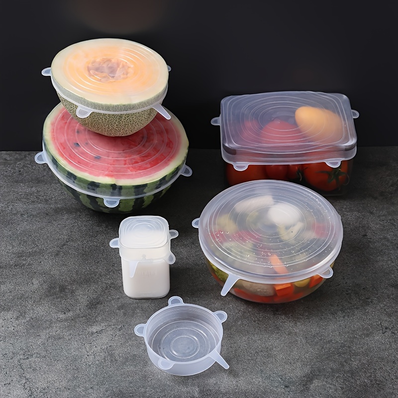 6pcs Silicone Stretch Lids, Food Grade Reusable Airtight Food Storage  Covers, Fresh-Keeping Lids For Containers Cups Cans Plates