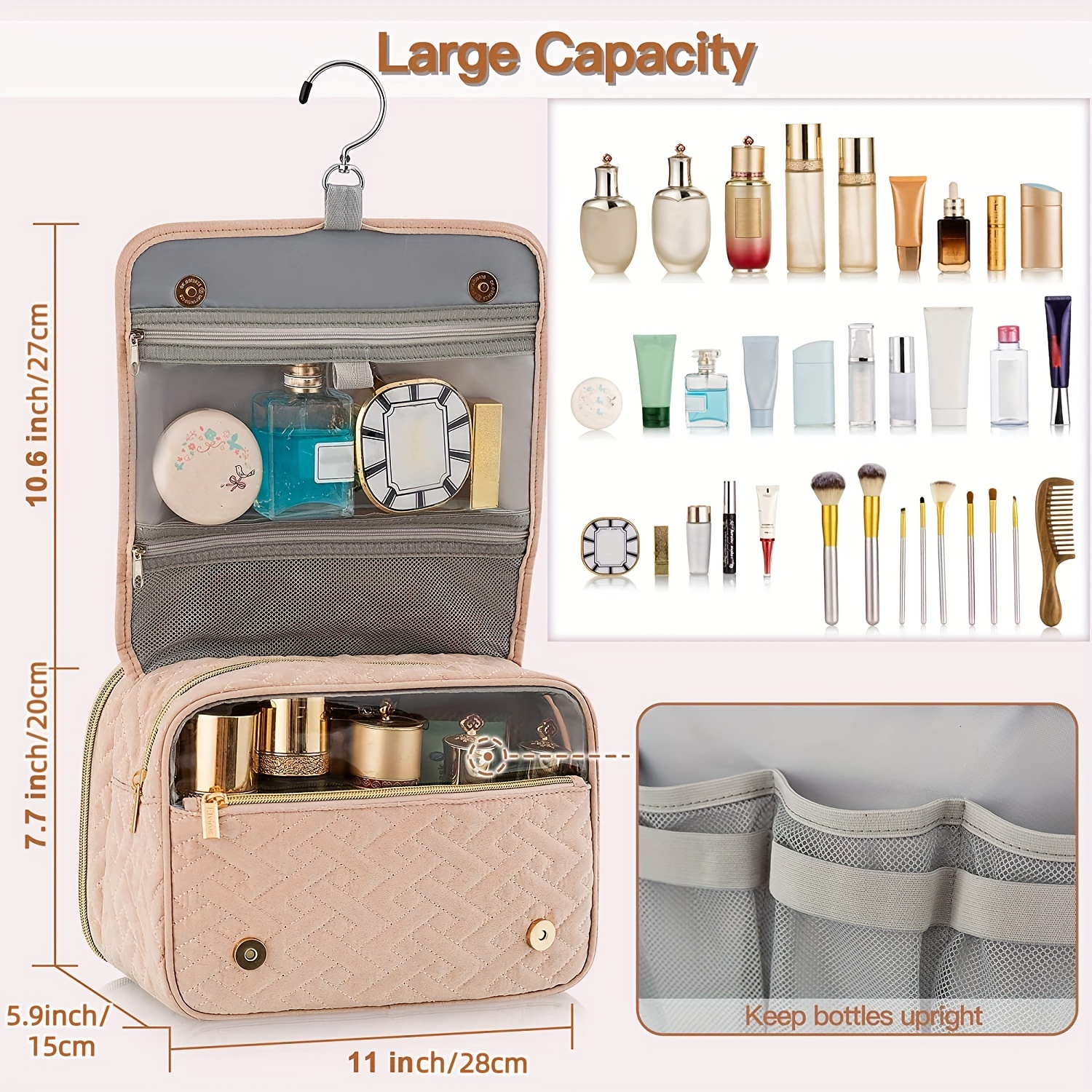 Elviros Toiletry Bag 3 in 1 Multifunctional Makeup Cosmetic Case