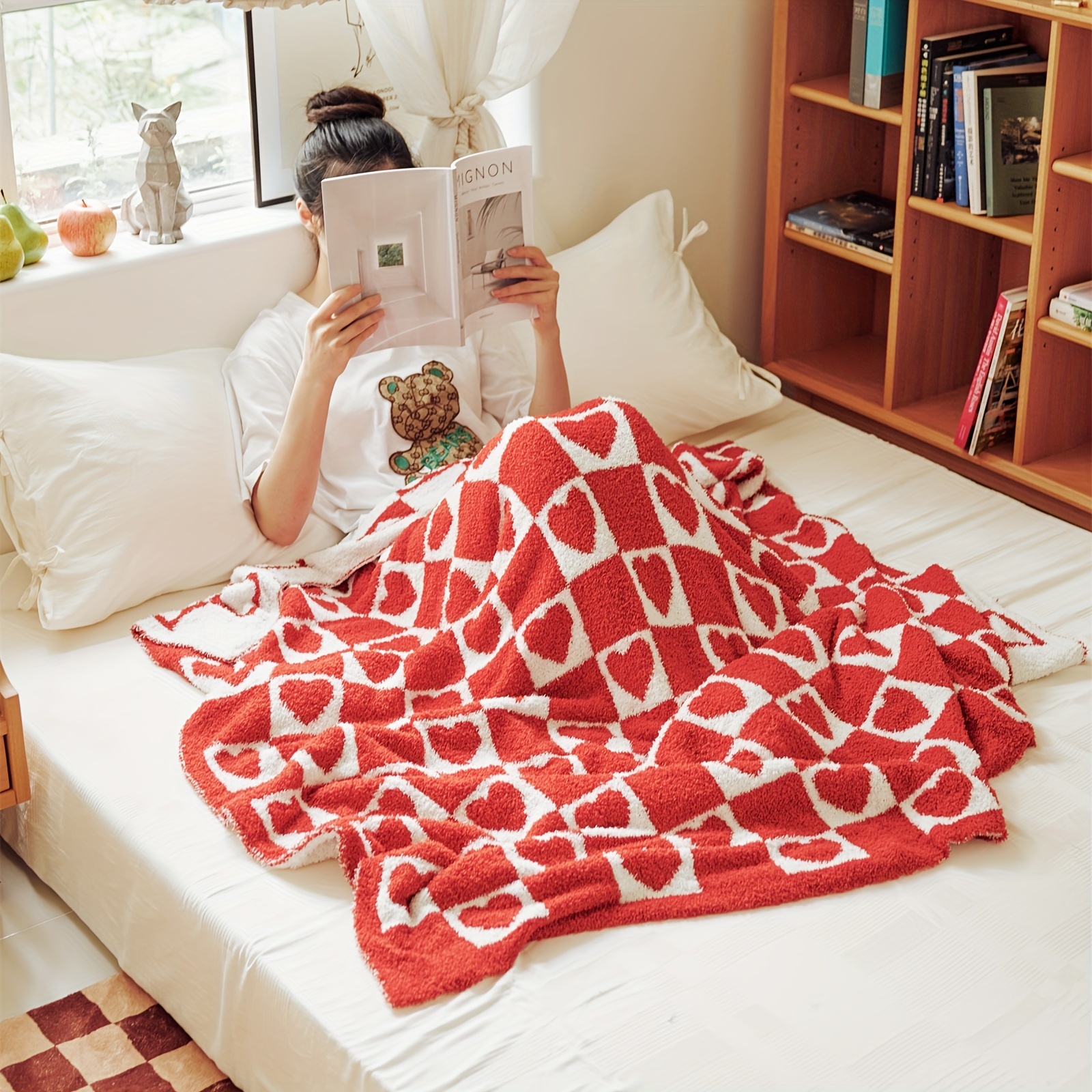 Love Checkerboard Knitted Throw Blanket Couch Bed Soft Cozy Temu