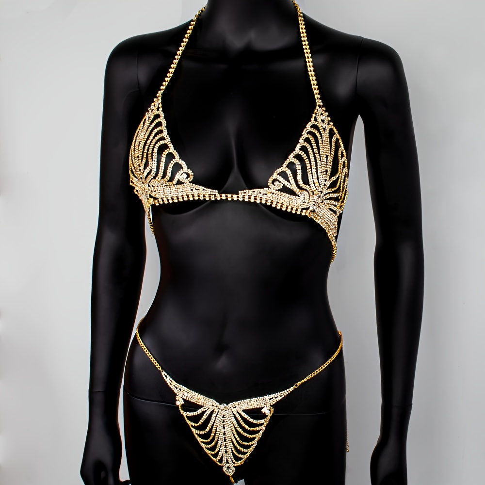 Handmade Sequins Dress Body Chain Bling Outfits Sexy Skirts Body Halter  Backless Bikini Bra Nightclub Rave Festival Body Jewelry Accessories-Set :  : Clothing, Shoes & Accessories