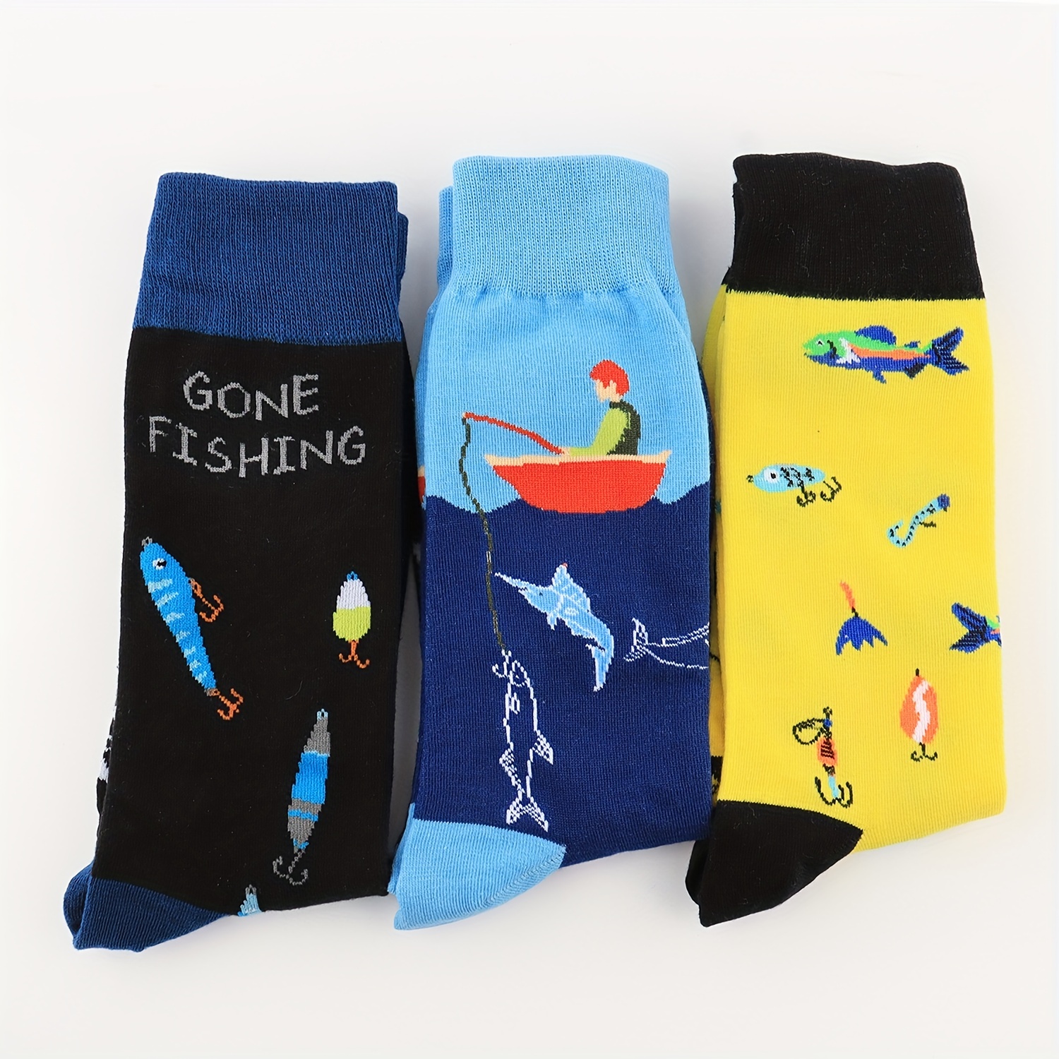 3 Paris Men's Fishing themed Crew Socks Fun Funky Novelty - Temu