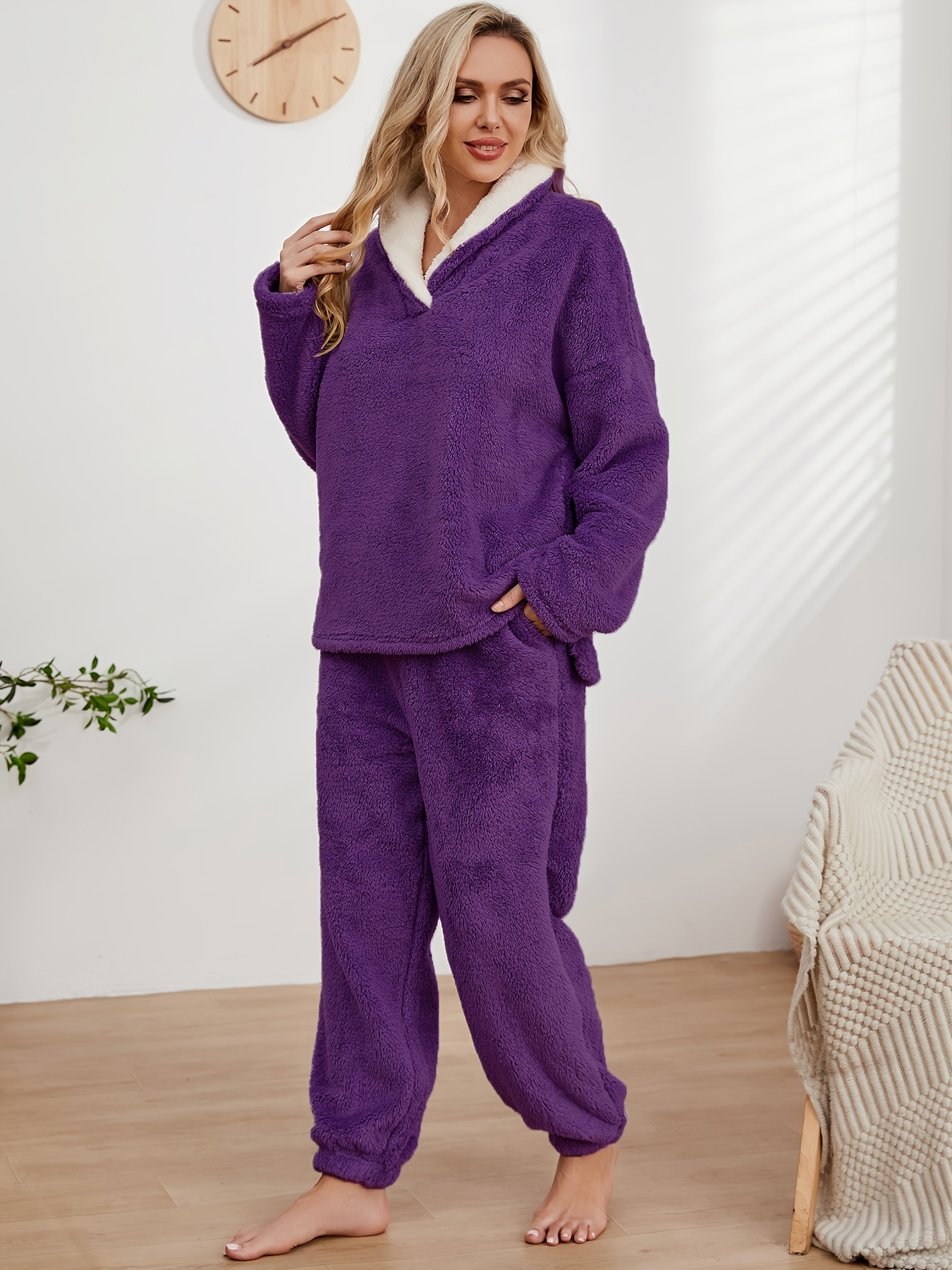 Lilac Beautiful Women Pajama Sets Flannel Solid Plus Velvet