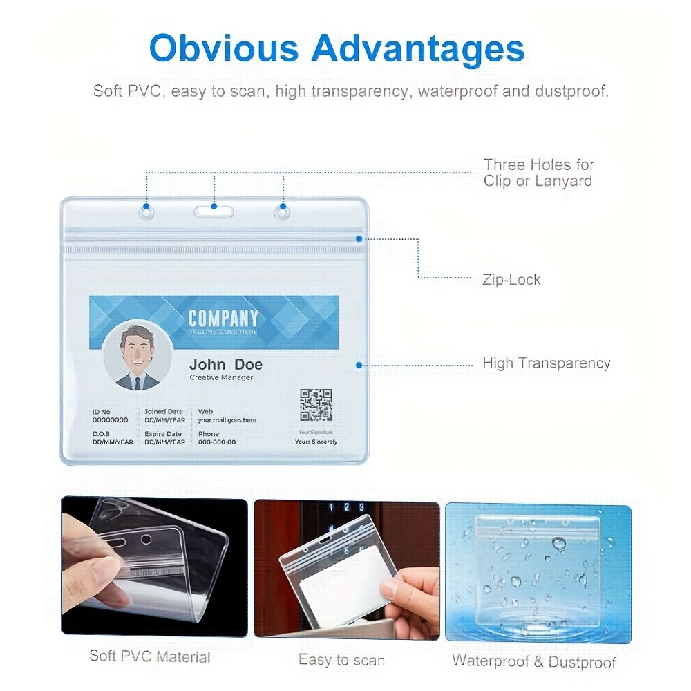 6PCS Clear Waterproof Plastic Badge Holders - Vertical ID Card Holders For Lanyards, Dustproof & Reusable