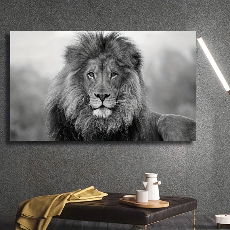  Arte de animales en blanco y negro Pintura en lienzo de la  familia del león bebé póster e impresiones de arte de pared para sala de  estar, decoración del hogar Cuadro 