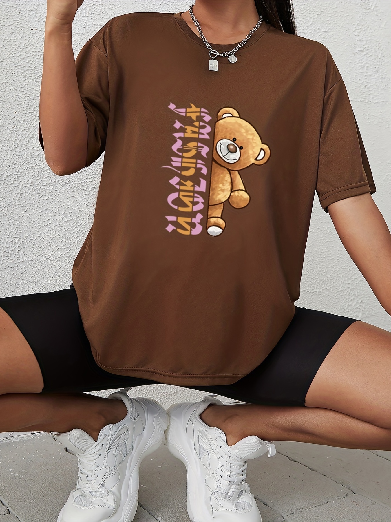 Teddy bear cute girl in a dress, textile print, t-shirt package