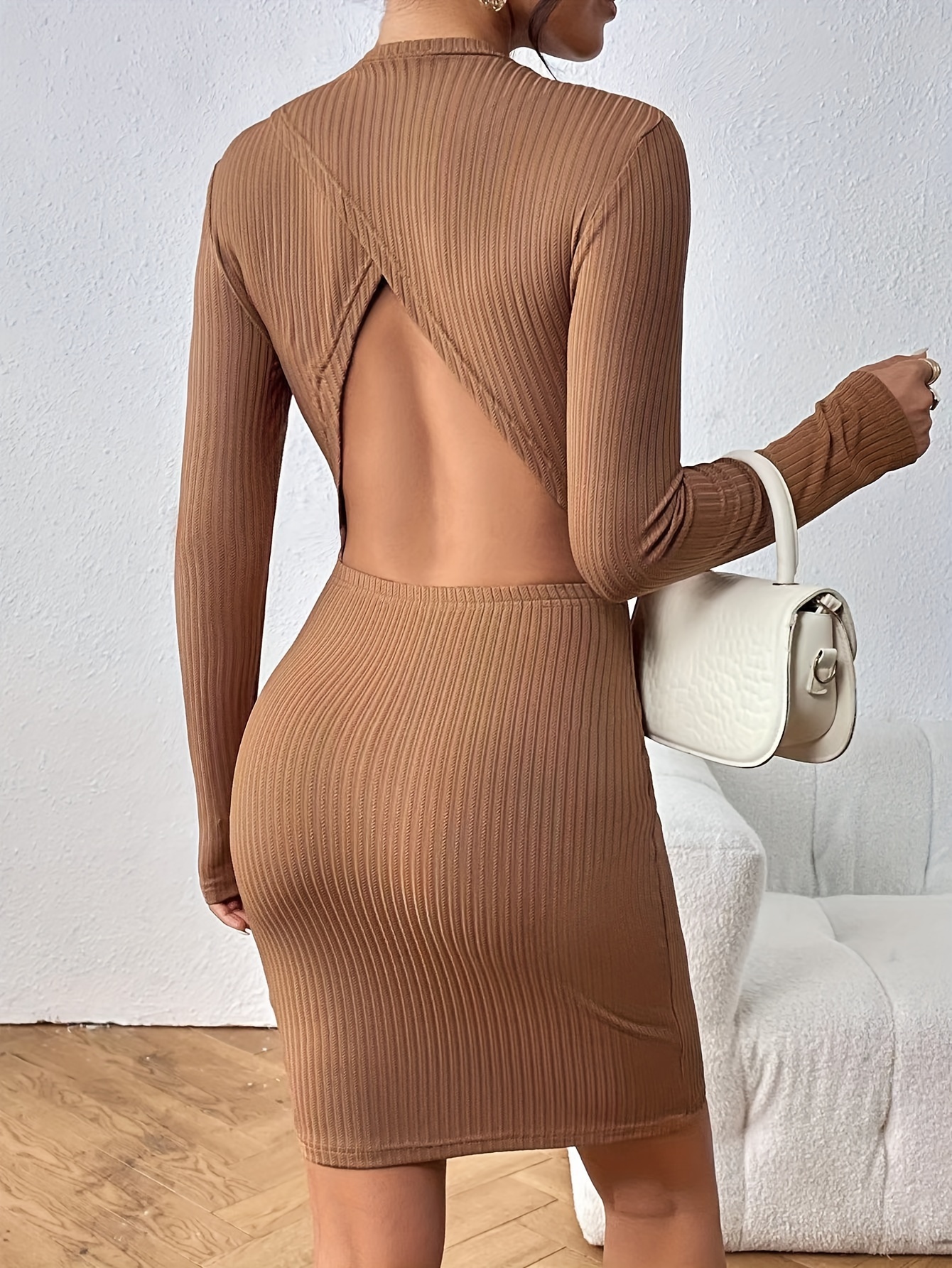 Backless Party See Dress, Sleeve Backless Knitted Dress