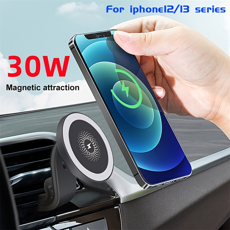 Support de chargeur de voiture sans fil magnétique RGB, support de  téléphone compatible avec Magsafe Iphone 12/13/14, charge rapide 15W