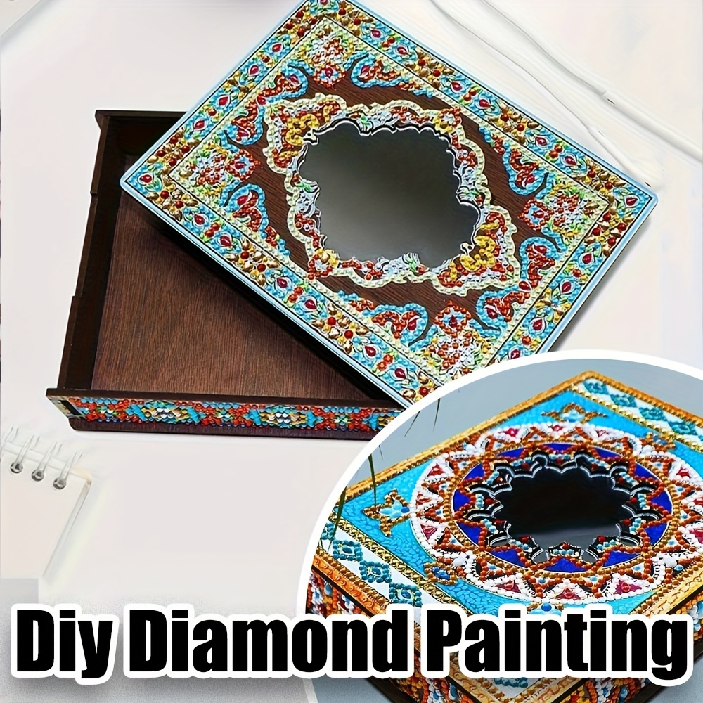 1 Set DIY 5D Diamant Bemalte Holzkiste Set - Spiegel Mandala Diamond Art -  Dekorative Desktop-Schmuckaufbewahrungsbox - Für Dresser Dekoration