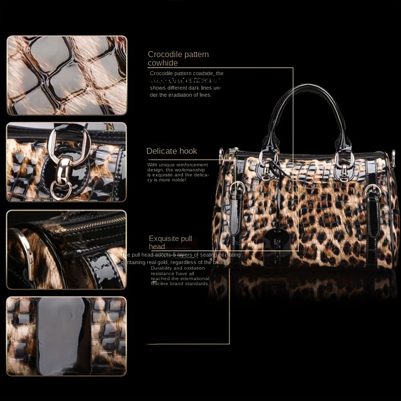 Leopard Print Cowhide Clutch Bag  Premium Leather Handbags for