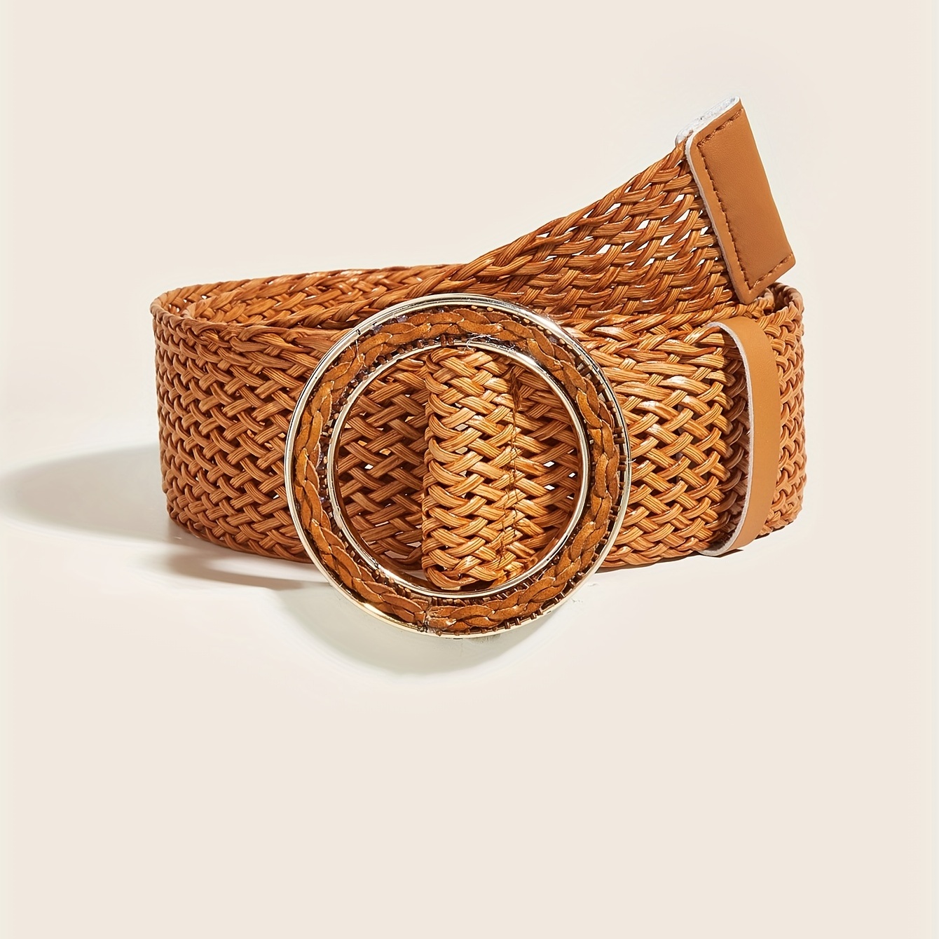 Stylish Round Buckle Braided Belt Classic Solid Color Hollow - Temu Canada