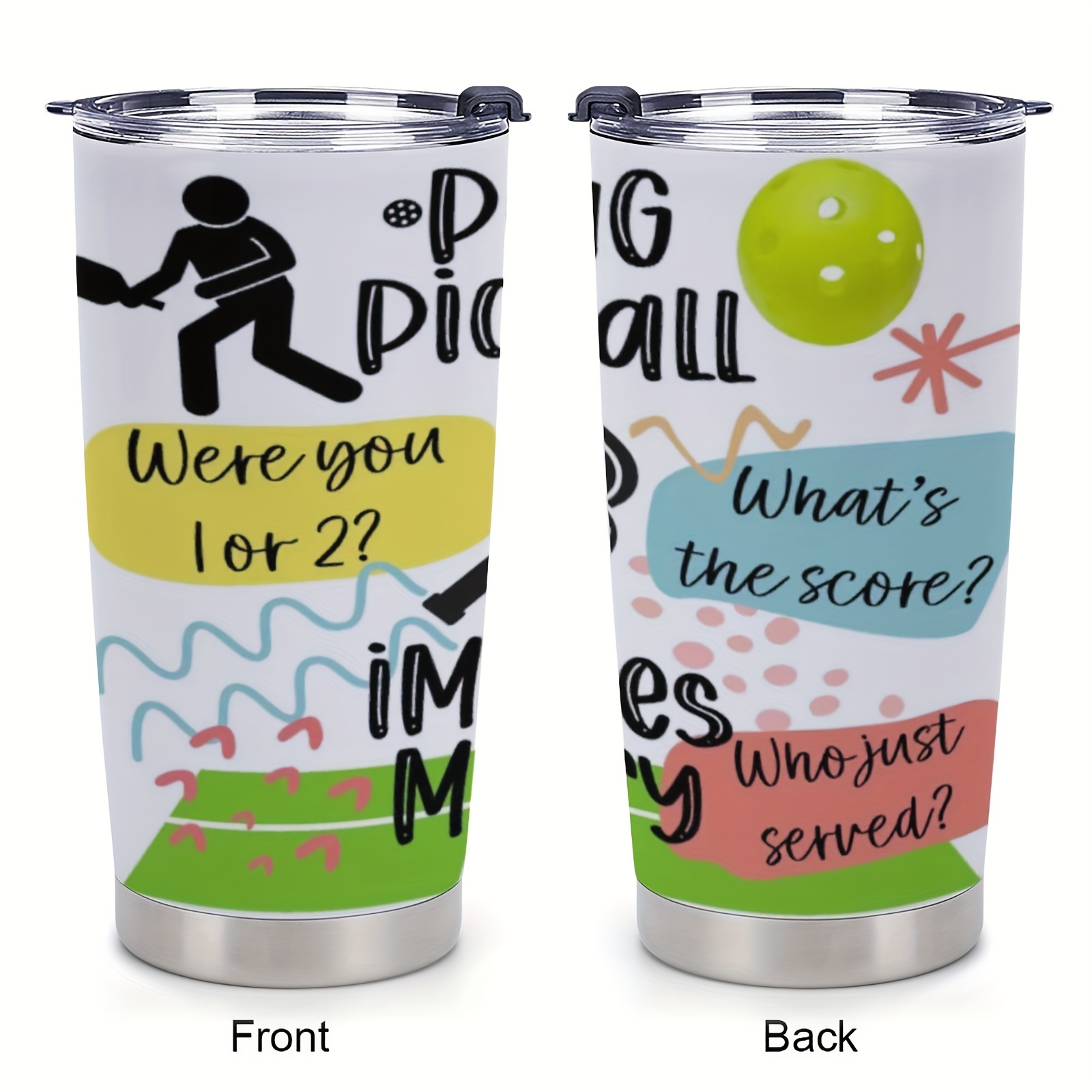 

1pc 20oz, Stainless Steel Car Cup, Playing Pickleball Print Design, Double-walled Vacuum Insulated Travel Coffee Cup With Lid Gifts For