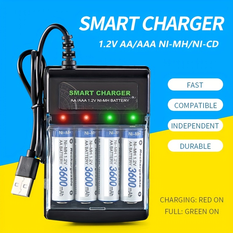 Daily Aafast 4-slot Usb Battery Charger For Aa/aaa Ni-mh/ni-cd - Led  Indicator