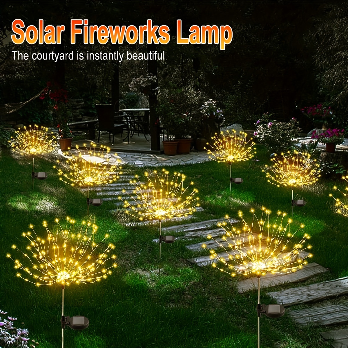 1pc LED Solar Firework Lawn Lights, 8 Modes, Light Up Your Garden,  Halloween Christmas Decorations Lights Outdoor, Waterproof Fairy Flower  Lights, Wed