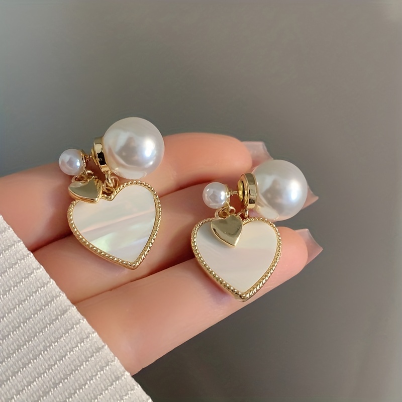 Dainty Heart Lock Key Design With Faux Pearl Decor Stud Earrings Set  Elegant Cute Style Copper 18k Gold Plated Jewelry Daily Casual - Temu