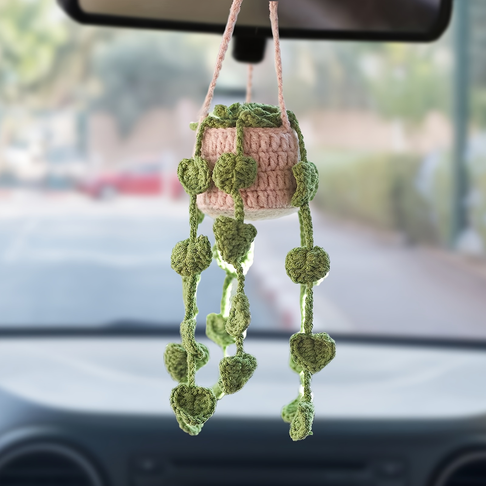 Cute Plants Crochet Rear View Mirror Accessories, Handmade Car Mirror  Hanging Accessories, Rearview Mirror Accessories Car Ornament For Women Men