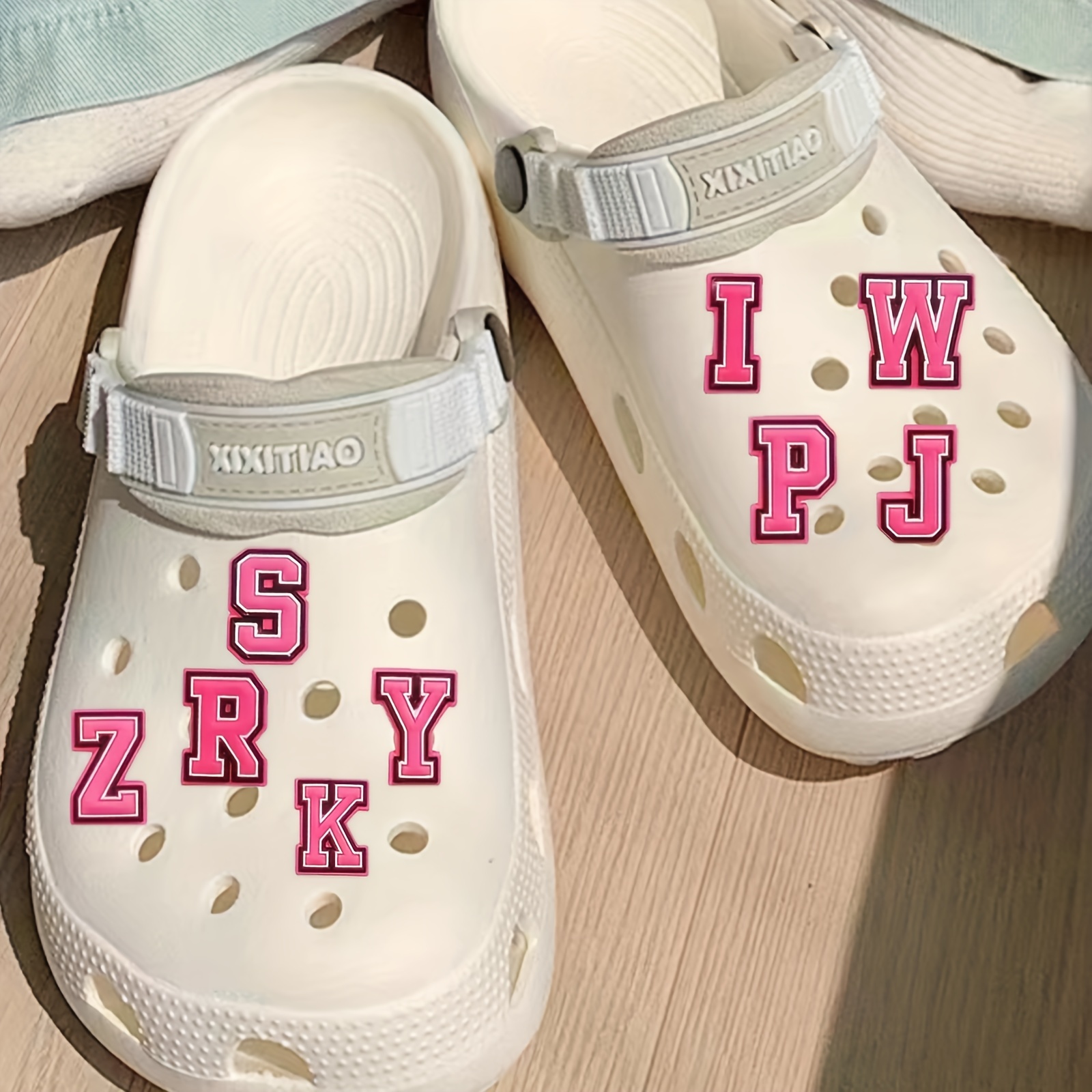 New DIY Alphabet 1pcs Pink Letters Croc Charms PVC Shoe