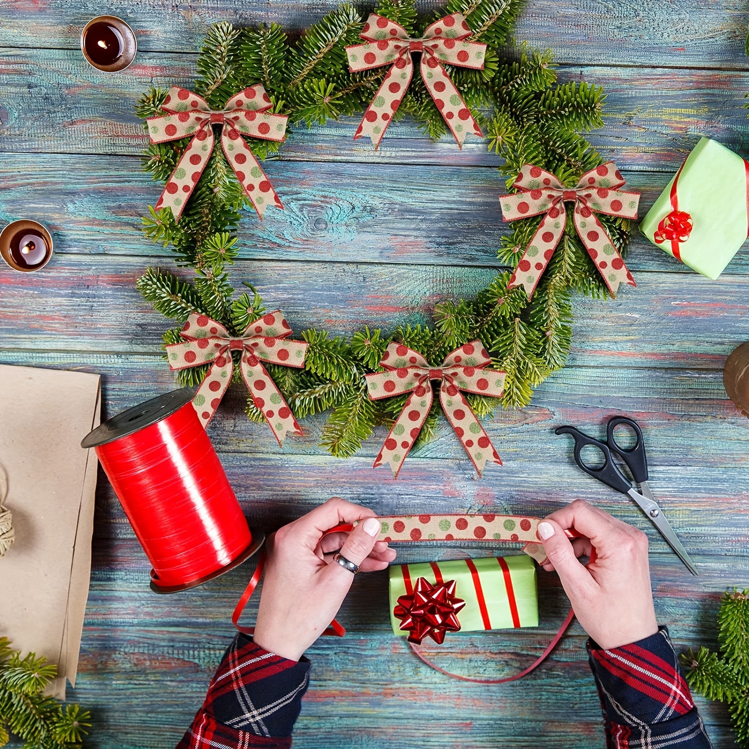 1.5 Inch Red Glitter Christmas Ribbon with a Wired Edge, 10 Yards