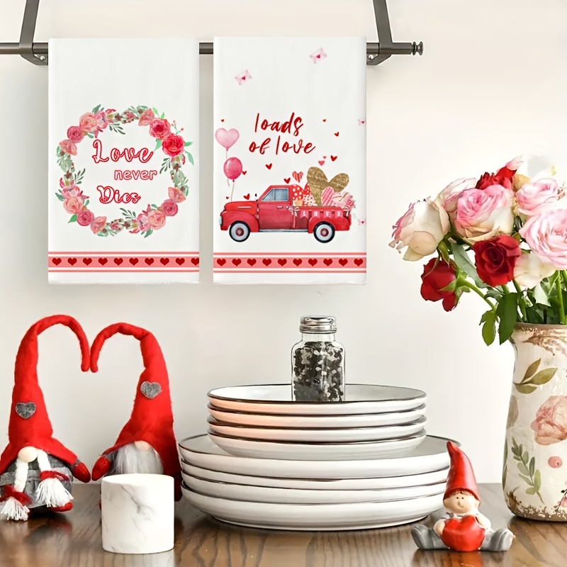 Hand Towels Valentine s Day Kitchen Towel Floral Wreath Temu