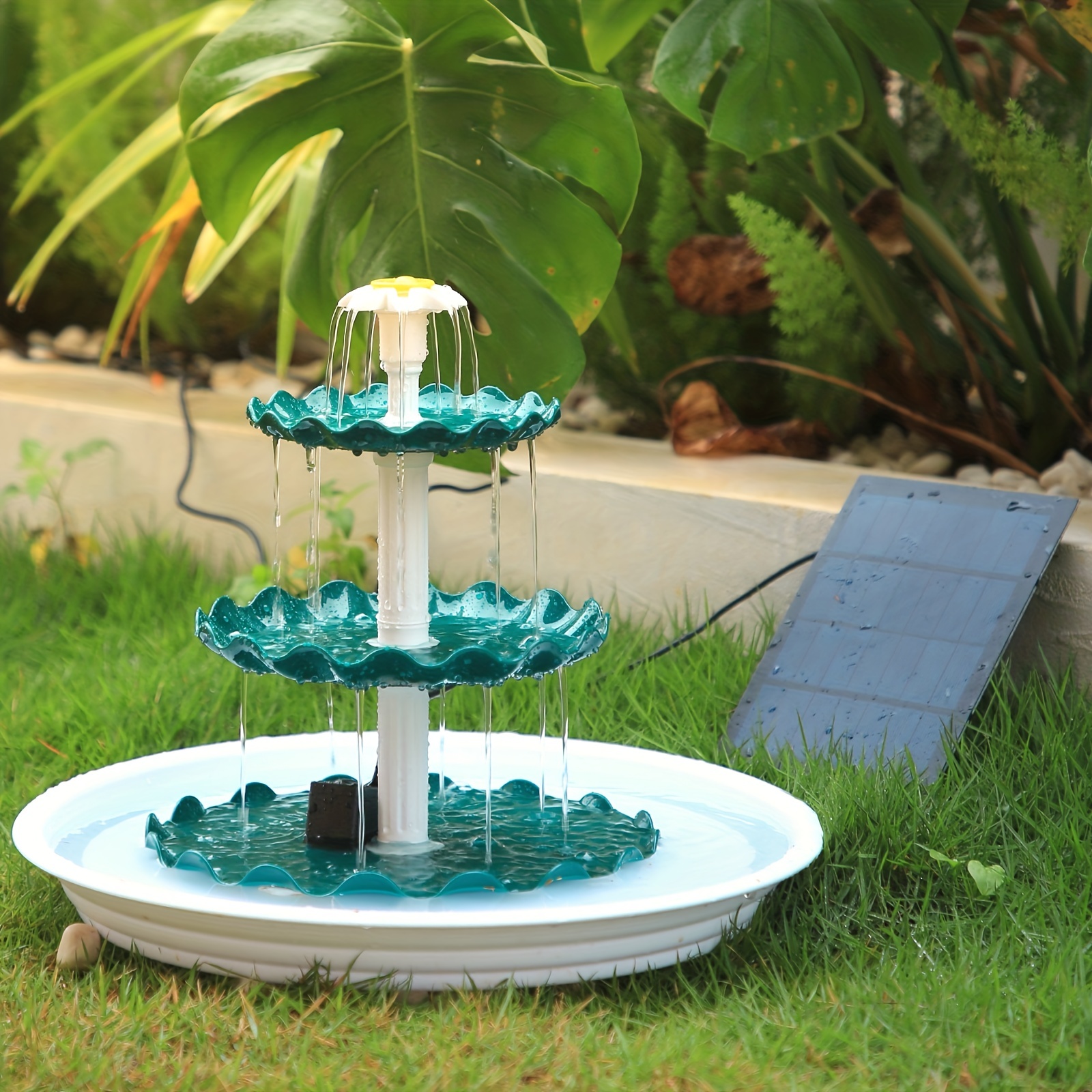 

1pc 3 Tiered Bird Bath With 3.5w Solar Pump, Diy Solar Fountain Detachable And Suitable For Hummingbird Bird Bath, Garden Decoration, Outdoor Bird Feeder, Pest Supplies