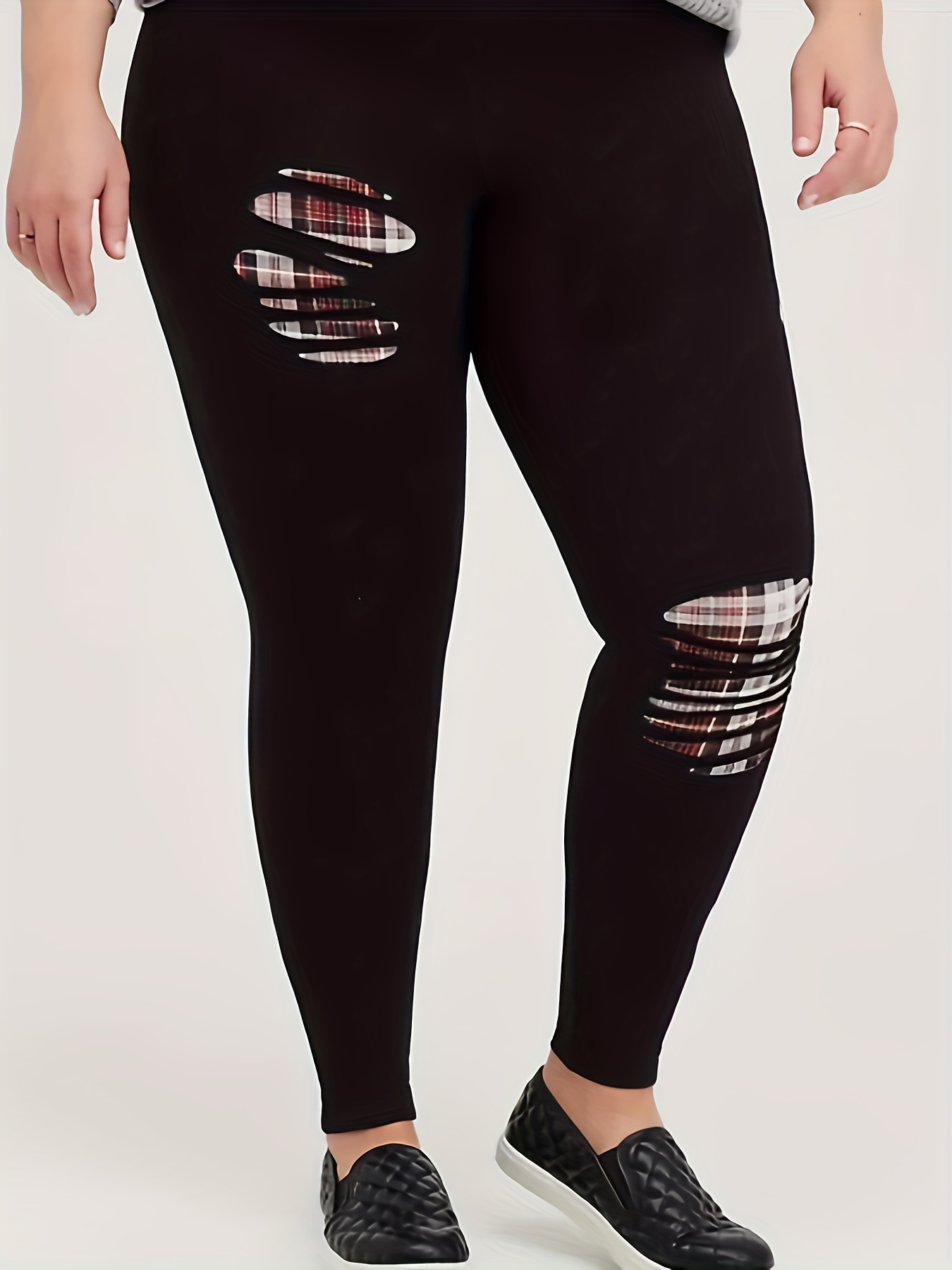Black Ripped Skinny Pants Casual High Waist Leggings Spring - Temu Canada