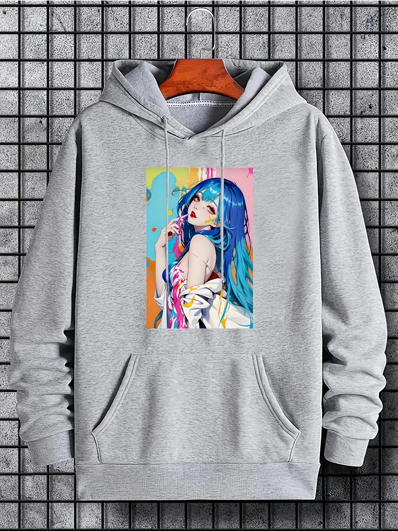 Sudadera Capucha Estampado Chica Anime Bolsillo Canguro - Temu