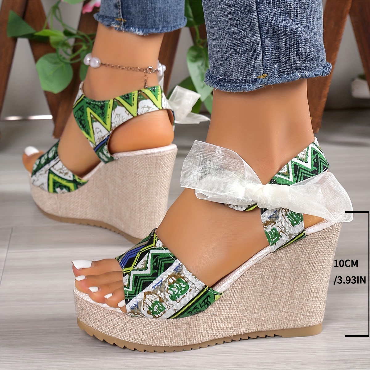 Women's Floral Pattern Wedge Sandals, Open Toe Platform Ankle Strap  Sandals, Women's Footwear