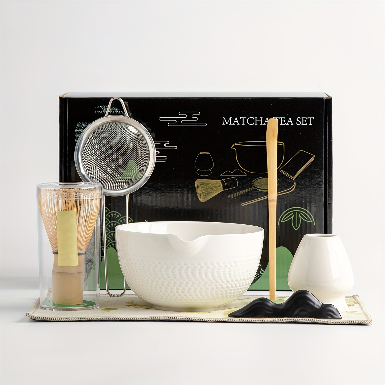 1 Set Japanese Matcha Tea Set, Matcha Bowl, Matcha Bamboo Whisk, Spoon,  Sieve, Matcha Whisk Stand, Matcha Mixer Set, Matcha Green Tea Powder Set,  For