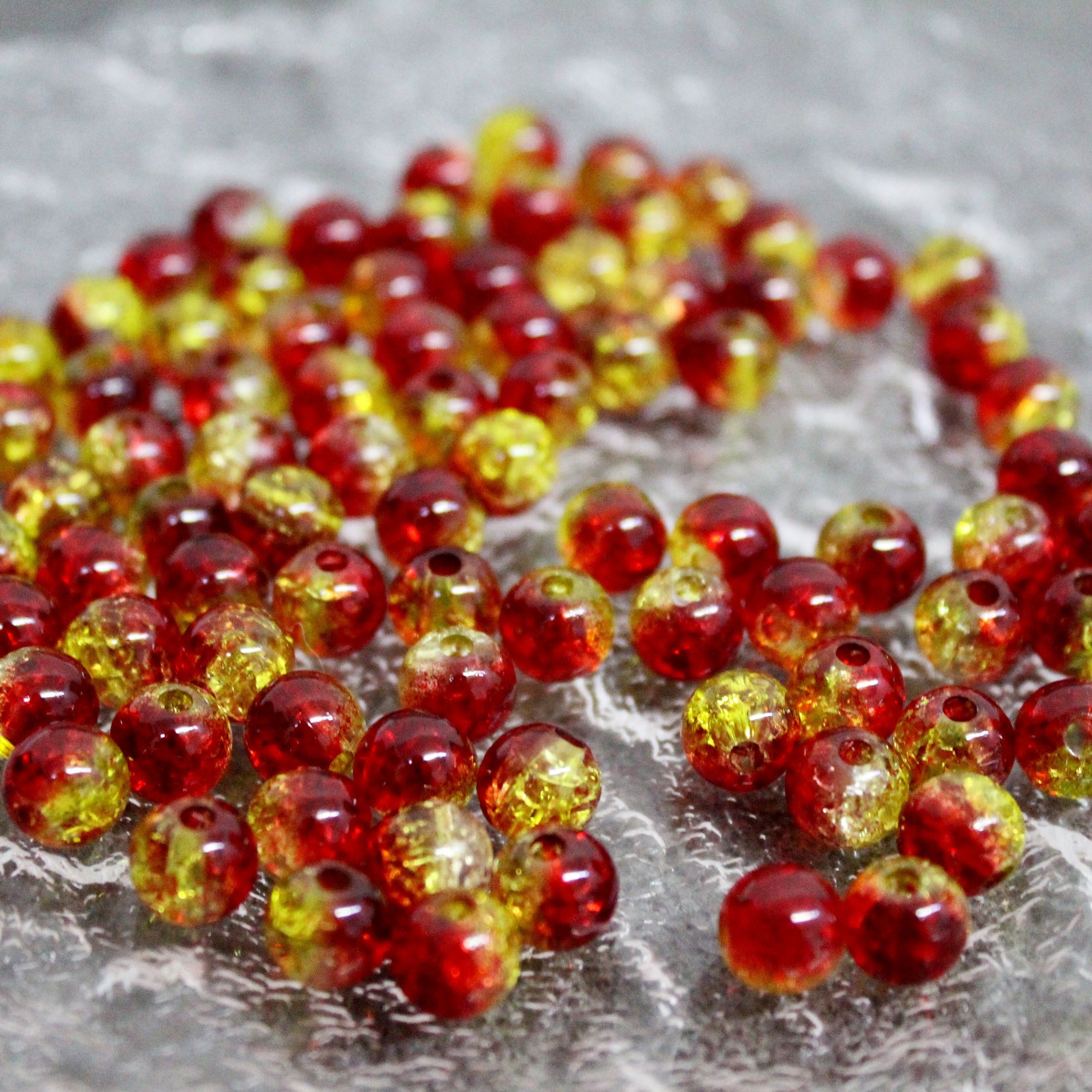 Yellow Crackle Round Amber Resin Beads