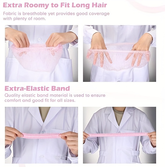 50 штук одноразовых шапочек для душа, шапочек для мытья, сеток для волос, эластичных, свободного размера, подходящих для отелей, ресторанов, салонов, для готовки, дома, белых, детали 2