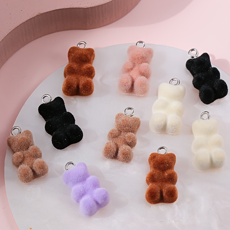 20pcs Flocking Bear Resin Charms for Jewelry, Jewels Making Accessories,Temu