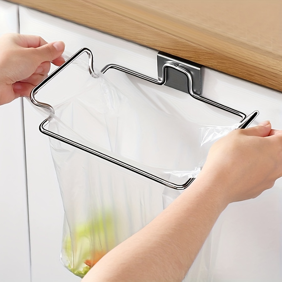 

1pc Wall Mounted Stainless Steel Garbage Rack - Easy To Clean And Convenient Kitchen Trash Bag Holder
