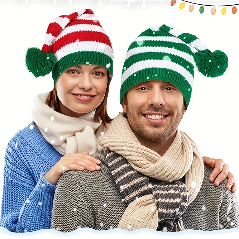 Unisex Christmas Knitted Wool Hat Hair Ball Long Tail Hat - Temu