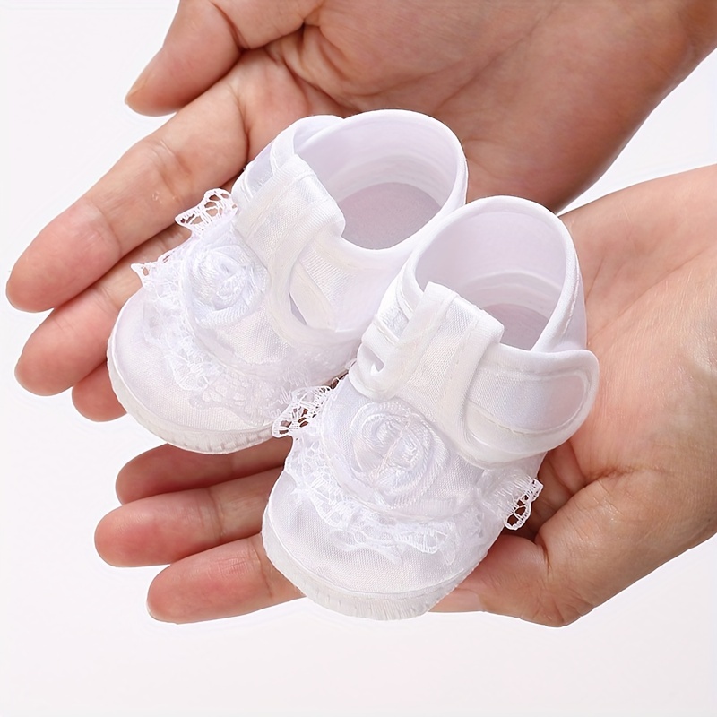 Springtime Charm, Adorable Floral Embroidered Baby Girl Footwear - Non-Slip Baptism & First Steps, Perfect for Spring/Fall