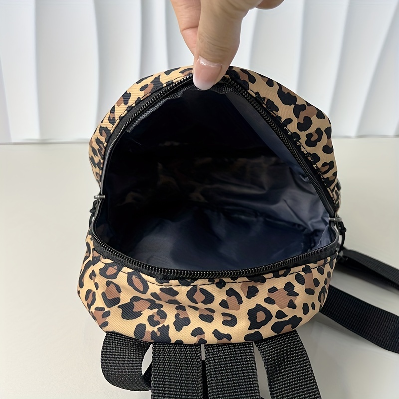 Leopard Print Black Leather Mini Backpack - Leopard Print Leather