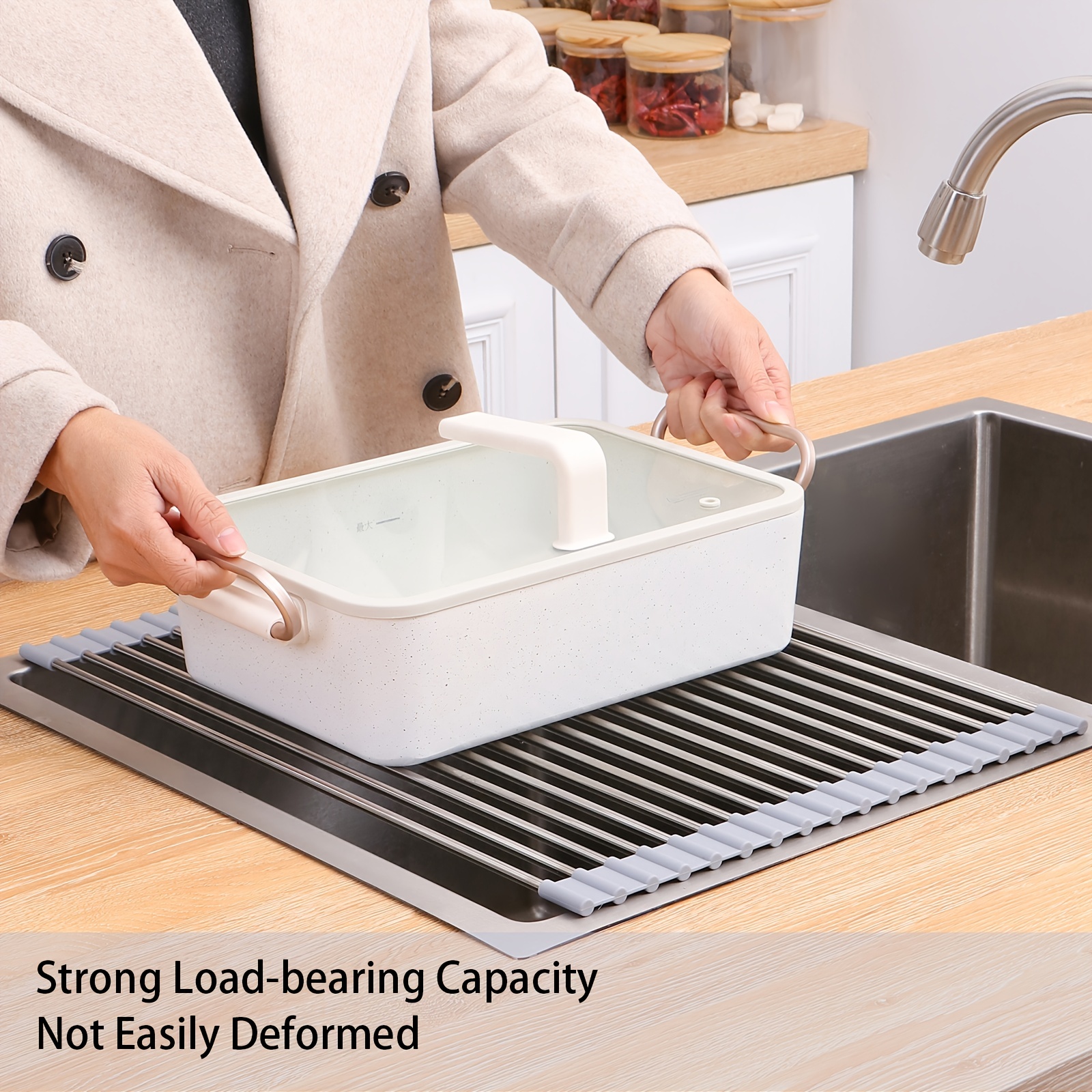 1pc Foldable Dish Drying Rack - Multi-Purpose Sink Drain Rack for Kitchen -  Easy to Roll and Store - Kitchen Tools