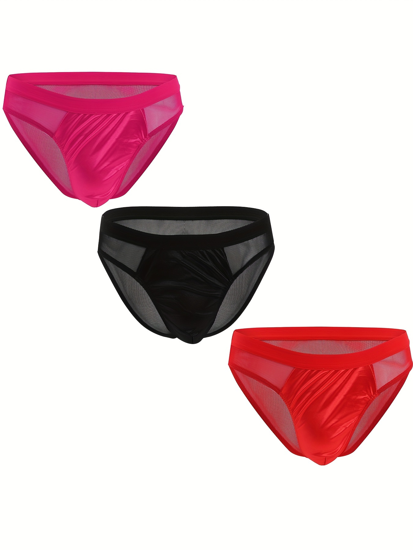 3pcs Men's Underwear, Sexy Mesh Breathable See-through Briefs Low Waist  Soft Stretch Briefs Suitable For Waist Size 26inch~38inch