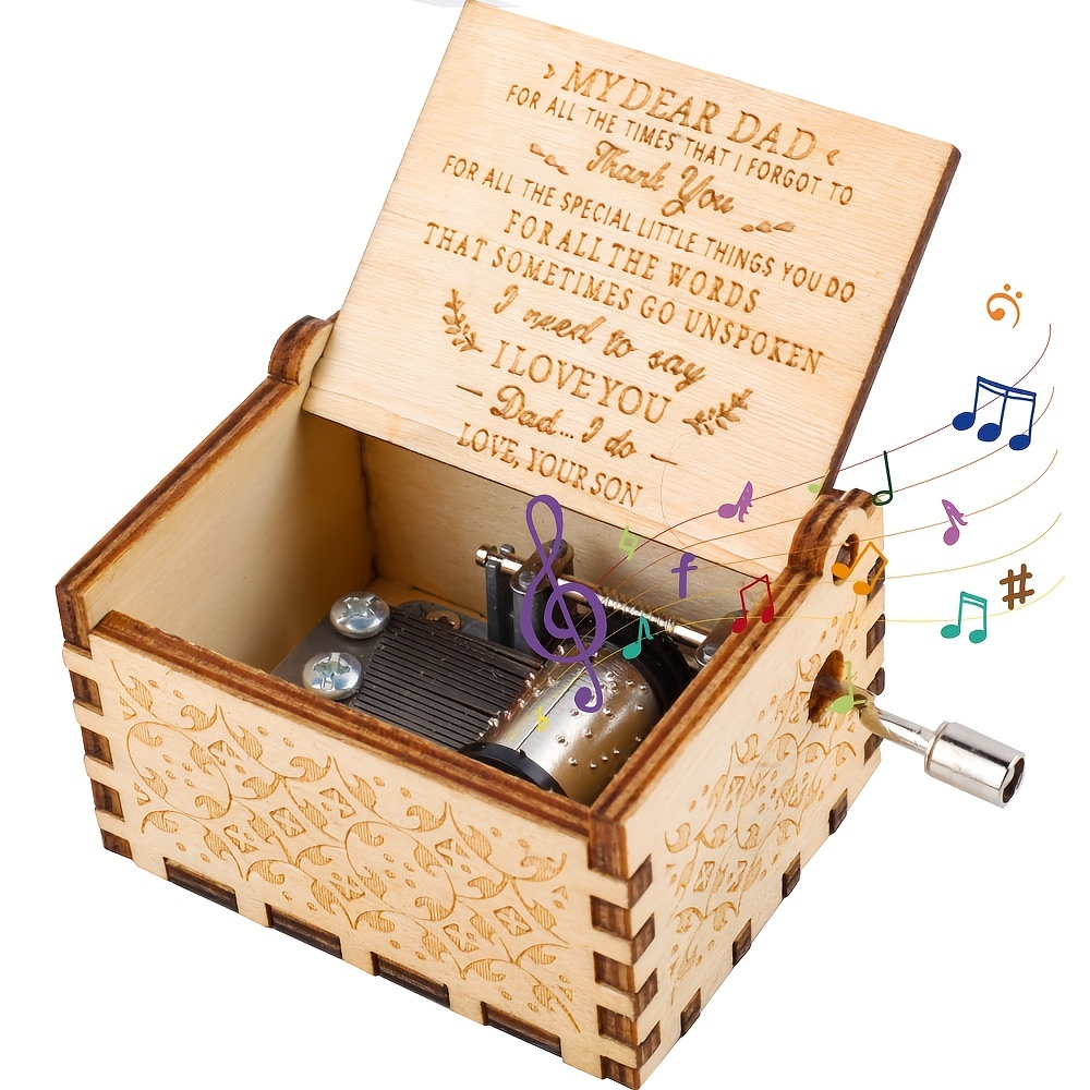 1 Caja Música Regalo Caja Musical Manivela Madera Grabada - Temu