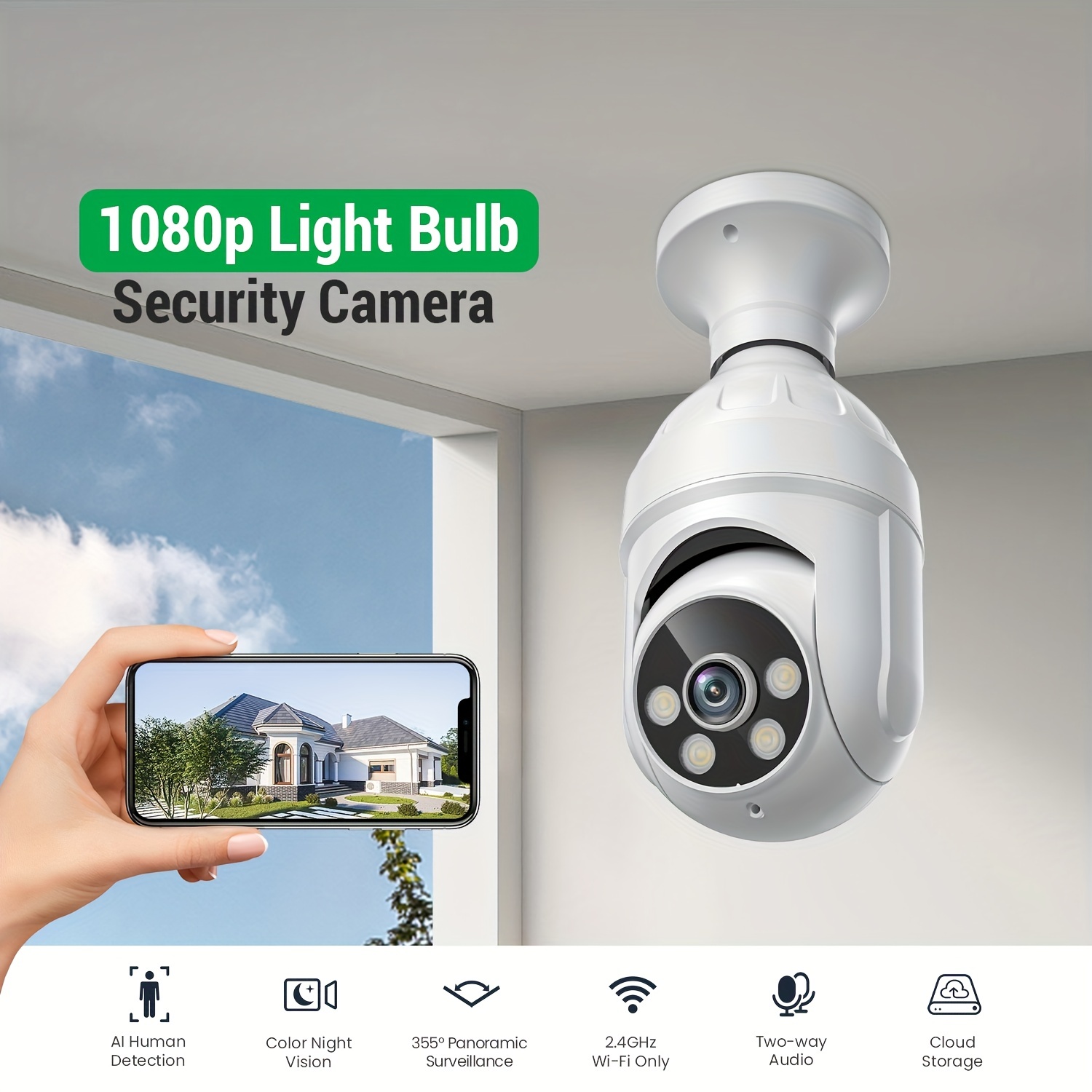 Cámara De Seguridad Inalámbrica Con Foco De Luz De 1080p Wi - Temu