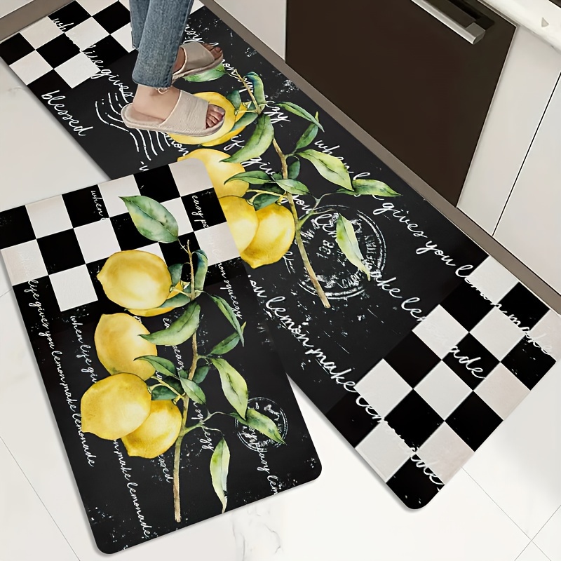 Lemon Kitchen Mats Cushioned anti Fatigue 2 Piece Set, Memory Foam