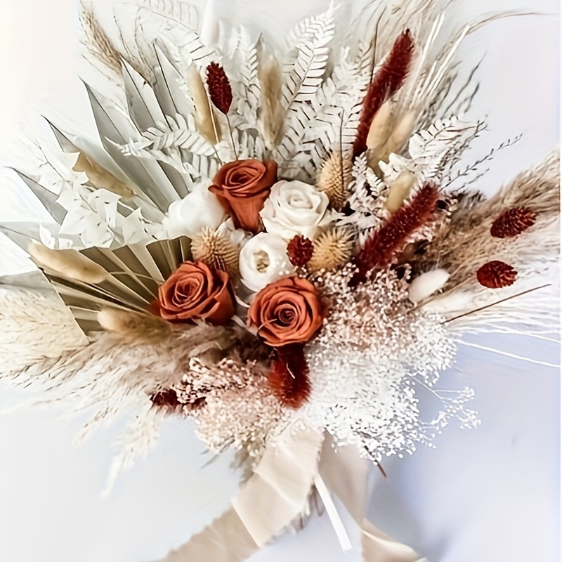 Natural Dried Flower Bouquet Decor Boho Floral Arrangement - Temu