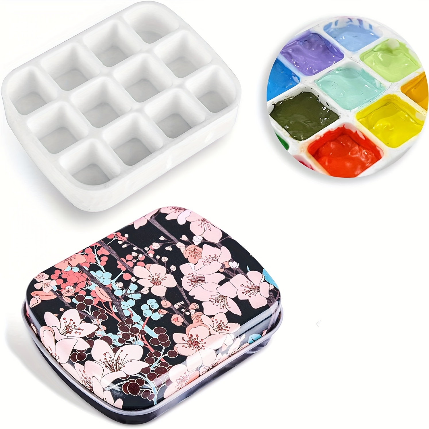 Small Tin Box Empty Watercolor Palette Paint Mixing Cups - Temu