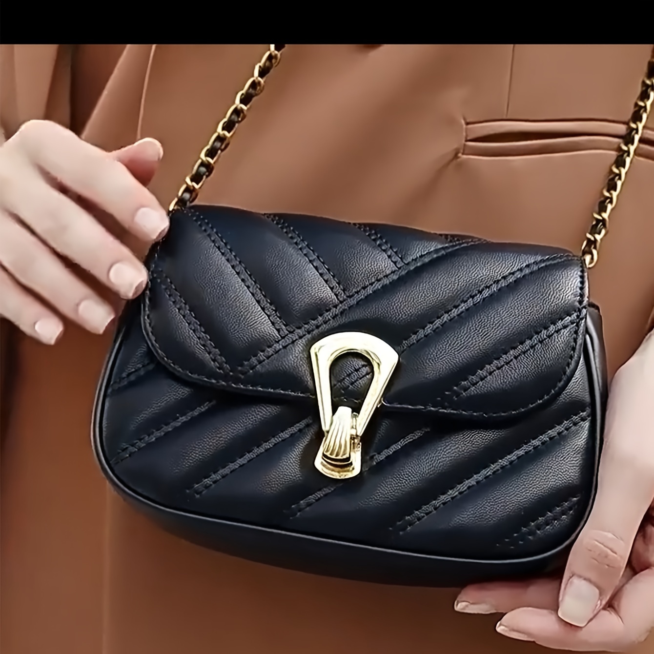 Women's Black Leather Flap Square Shoulder Bag Mini Crossbody Bag