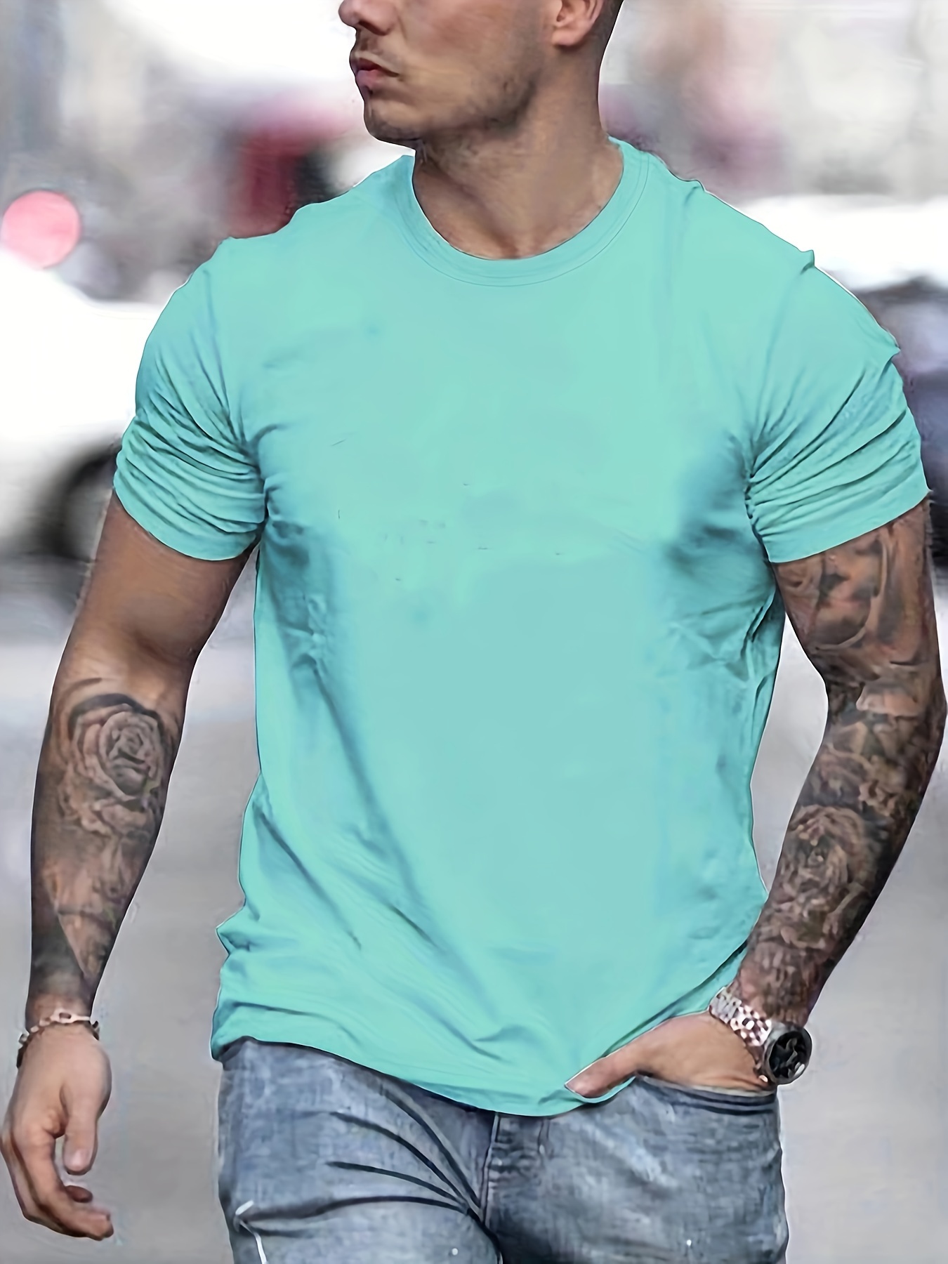 Camiseta Básica Sólida Cuello Redondo Hombre Casuales - Temu Mexico